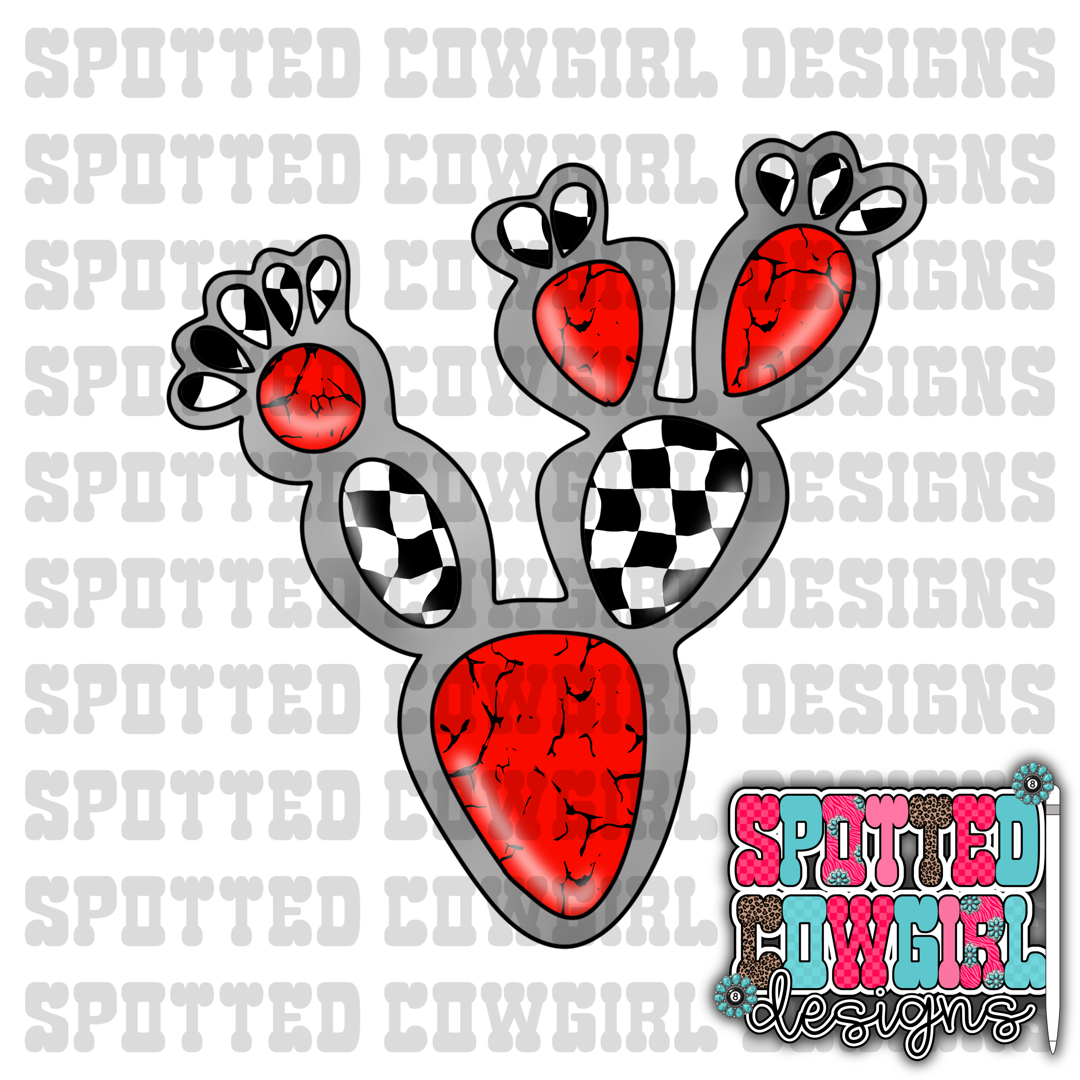 Red and checkered Stone Prickly Pear CLIPART